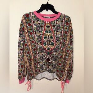 Alice + Olivia Amirah Floral Print Drawstring Hem Sweater Size Women’s Medium